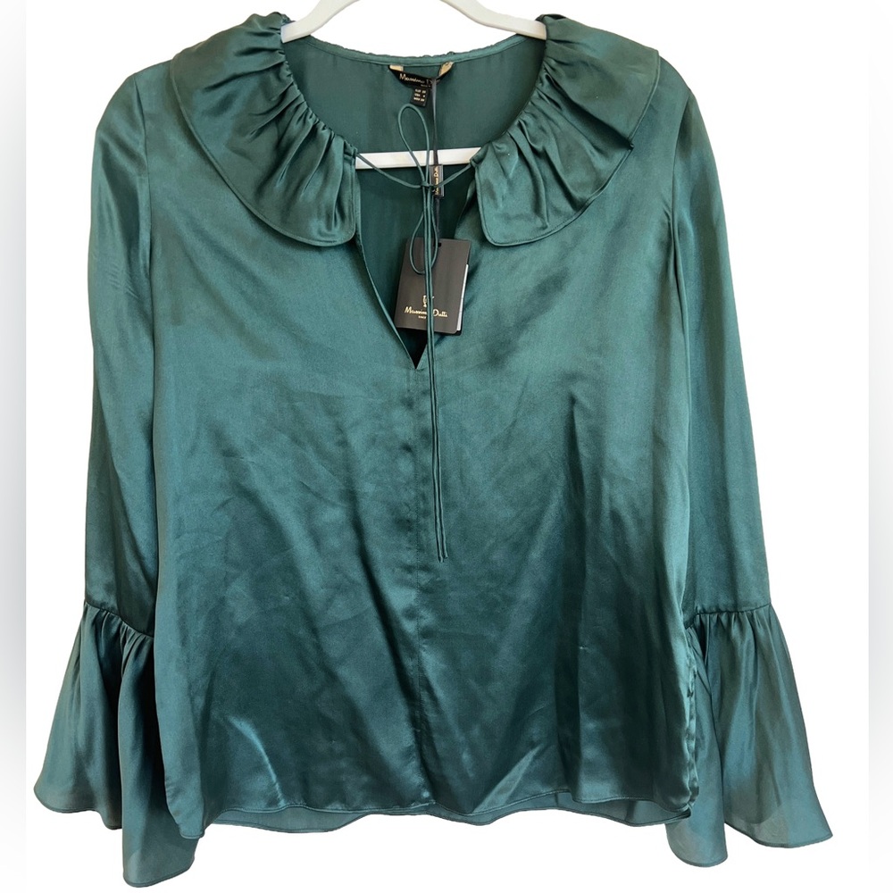 Massimo Dutti Teal Blouse with Ruffled Collar